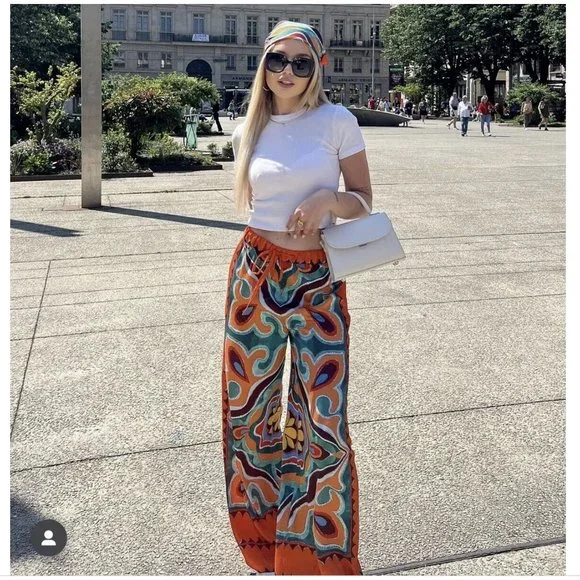 ZARA NEW WOMAN SS23 ORANGE FLOWY PRINTED PANTS REF:3098/156 XS,S,M,L,XL